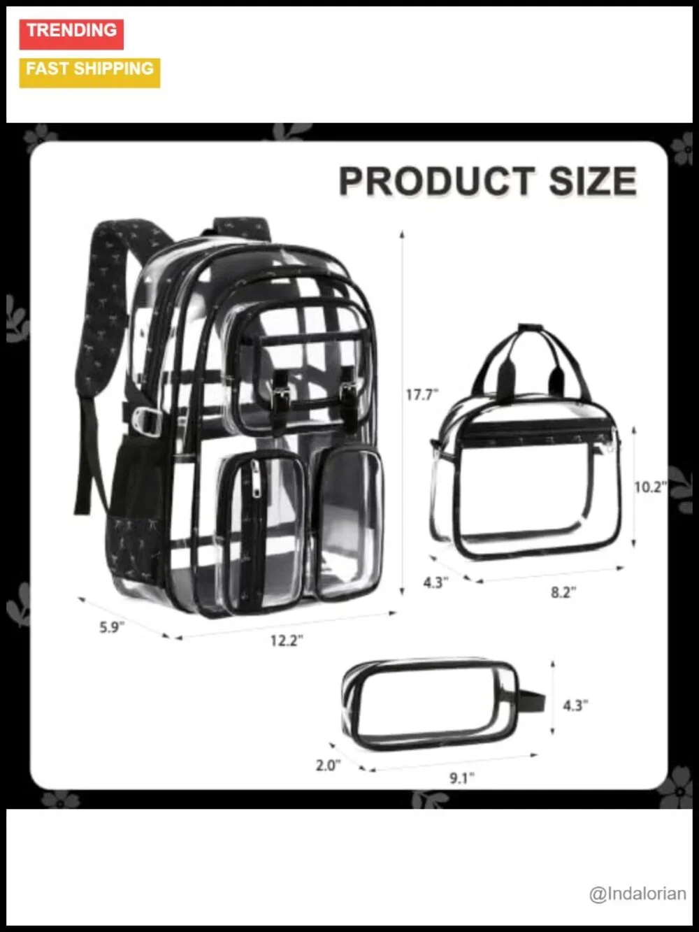 Clear Backpack Set for Stadium with Lunch Bag & Pencil Case, Heavy Duty PVC